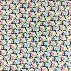 Viskose Webware schwarz mit bunten Blumenmuster