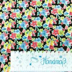 Viskose Webware schwarz mit bunten Blumenmuster