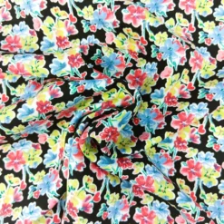 SanDaLu Viskosestoff mit buntem Blumenmuster in schwarz
