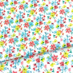 SanDaLu Viskosestoff mit bunten Blumen in weiß