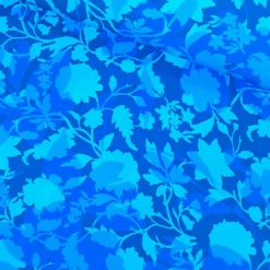 SanDaLu Viskosestoff mit Blumen und Blättern in kobaltblau