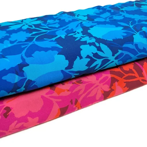 Viskosestoff mit Blumen und Blättern in pink und orange – Bild 10