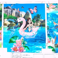 SanDaLu Canvas Panel für Turnbeutel Meerjungfrau und Flamingo