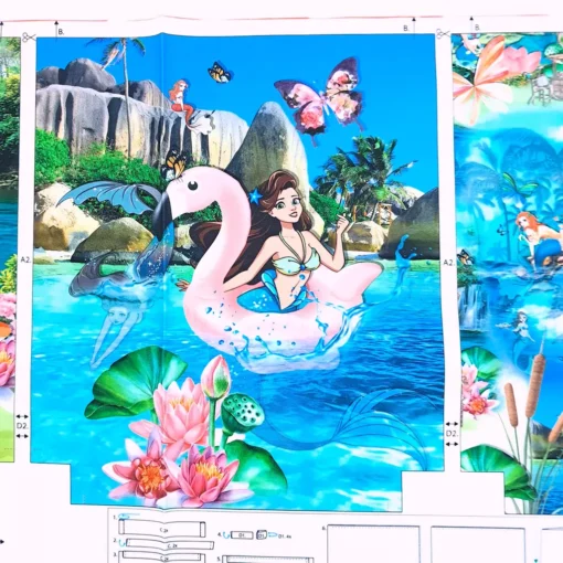 SanDaLu Canvas Panel für Turnbeutel Meerjungfrau und Flamingo