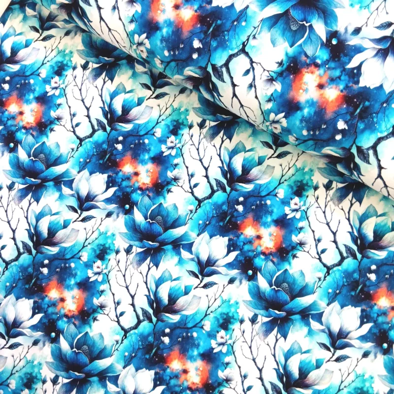 SanDaLu French Terry Magnolienblüte blau weiß