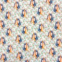 SanDaLu Pferdestoff mit Blumen in weiß