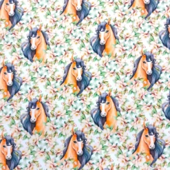 SanDaLu French Terry Pferde und Blumen weiß