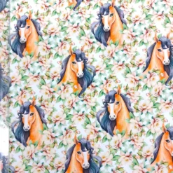 SanDaLu French Terry Pferde und Blumen weiß Lineal