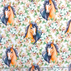 SanDaLu French Terry Pferde und Blumen weiß Lineal