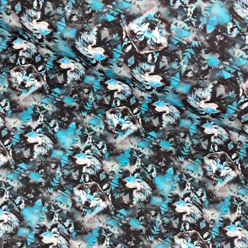 SanDaLu French Terry mit Wolf Motiv aqua Ballen