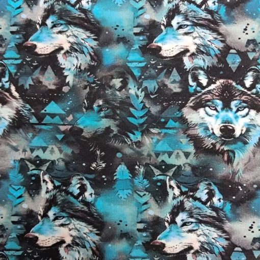 SanDaLu angerauter Wolf Stoff schwarz aqua blau