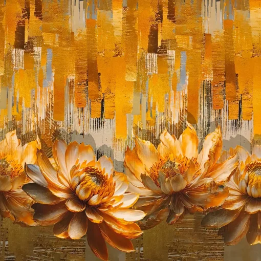 Jersey Panel in Herbstfarben mit großen Blumen, 2m x 1,5m – Bild 3