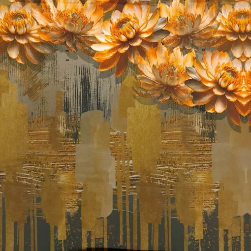 Jersey Panel in Herbstfarben mit großen Blumen, 2m x 1,5m – Bild 9