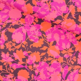 SanDaLu Baumwolljersey mit Blütenmuster in rot orange pink Ballen