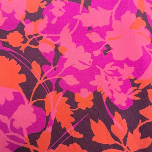 SanDaLu Baumwolljersey mit Blütenmuster in rot orange pink