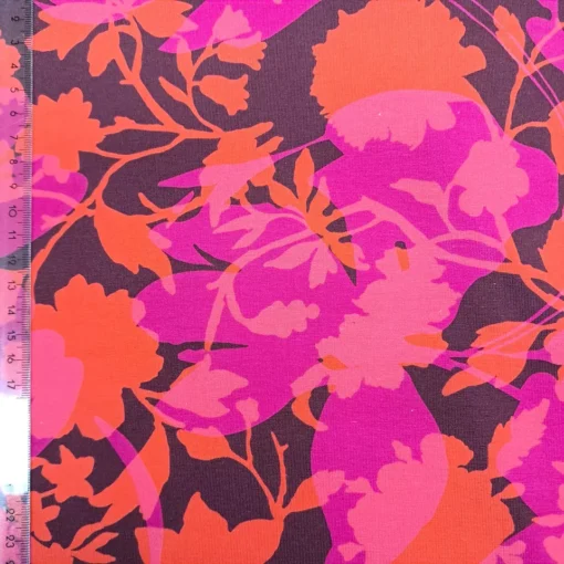 SanDaLu Baumwolljersey mit Blütenmuster in rot orange pink Lineal