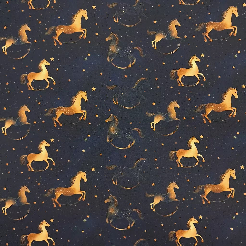 schwarze Popeline weihnachtlich mit Schaukelpferden