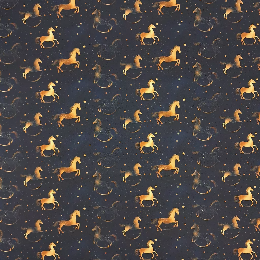 SanDaLu schwarzer Weihnachtsstoff mit Schaukelpferden