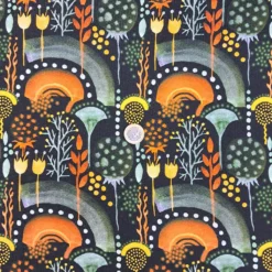 dicker Sweat mit Regenbögen und Blumen schwarz mit salbei und orange Euro