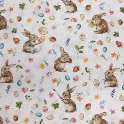 SanDaLu Osterstoff in weiß mit Hasen und Ostereiern