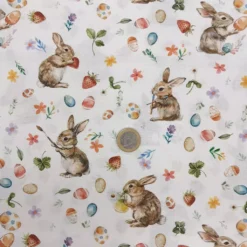 SanDaLu Baumwollstoff mit Hasen und Ostereiern Euro