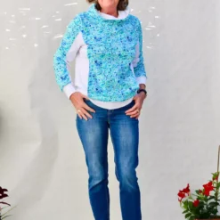 SanDaLu Jersey Stoff Mosaik in Blautönen Nähbeispiel