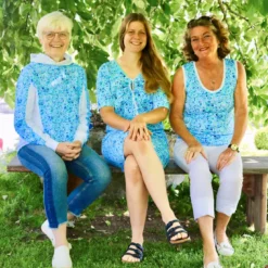 SanDaLu Jersey Stoff Mosaik in Blautönen Nähbeispiel