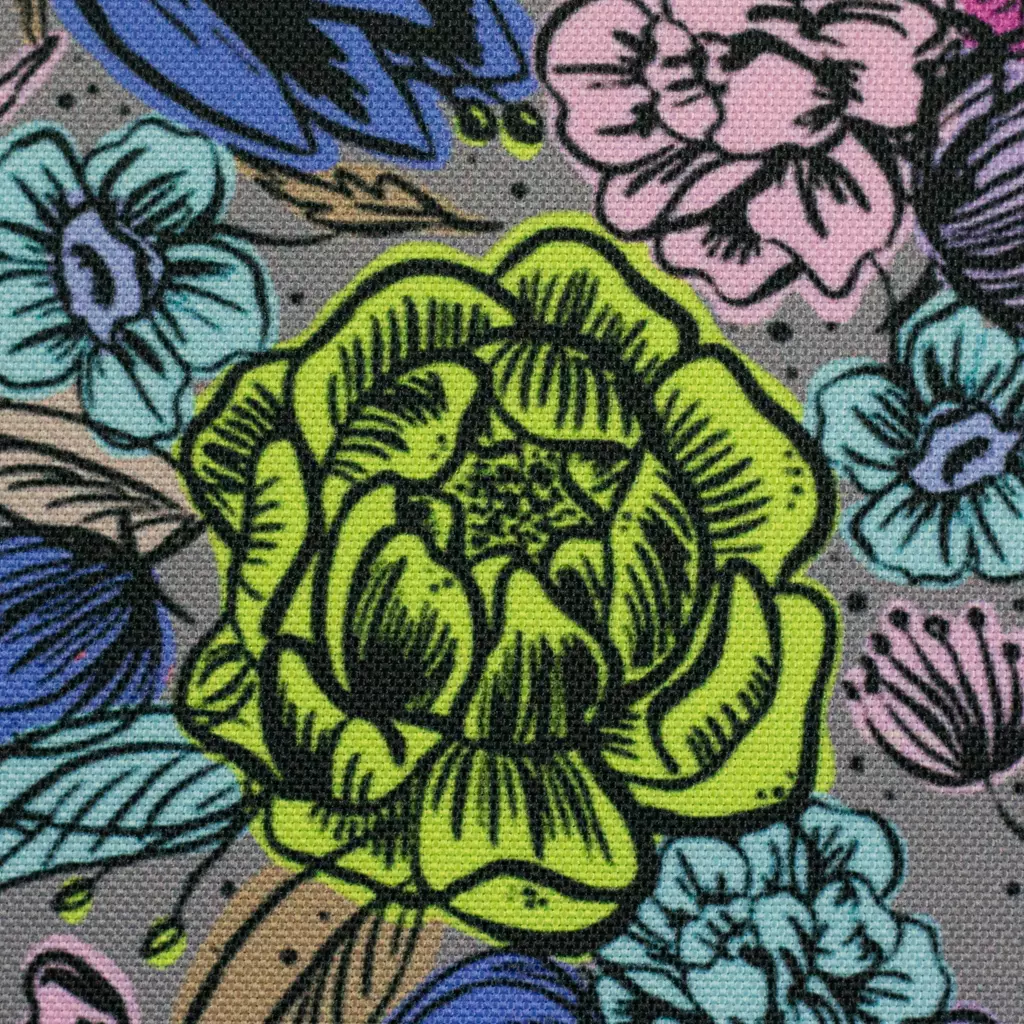 SanDaLu Blumen Oxfordstoff grau Detail