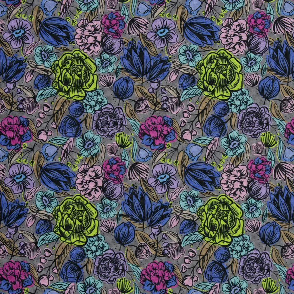 SanDaLu Blumen Oxfordstoff grau