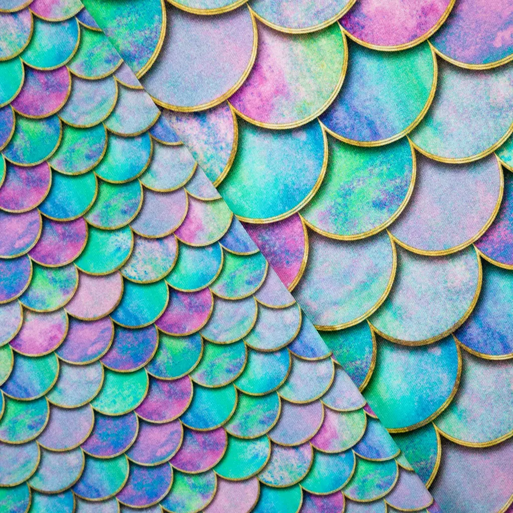 SanDaLu Jersey Stoff mit Schuppen Melody Meerjungfrau