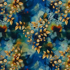 SanDaLu Modal Jersey mit Blumen in verschiedenen Blautönen