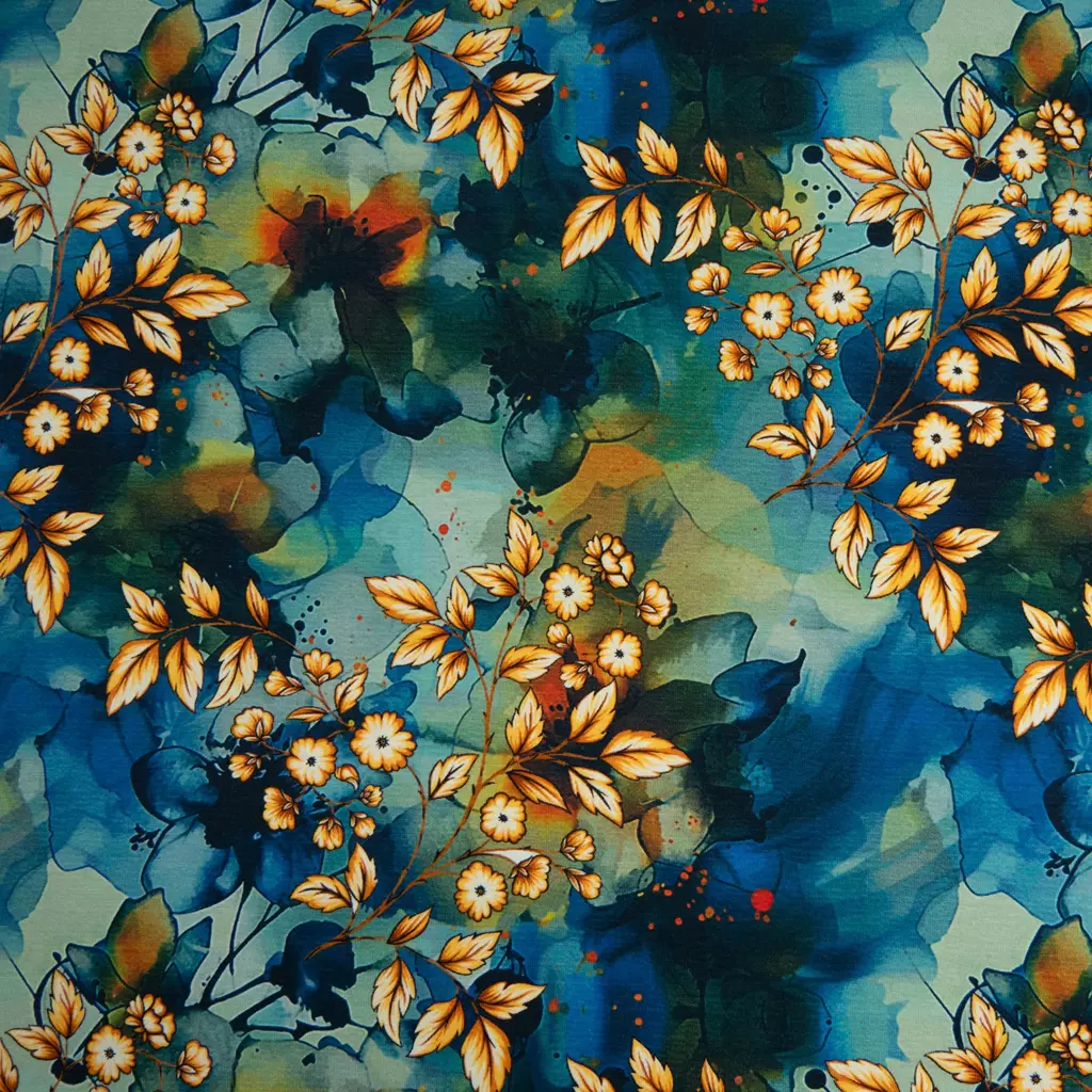SanDaLu Modal Jersey mit Blumen in verschiedenen Blautönen