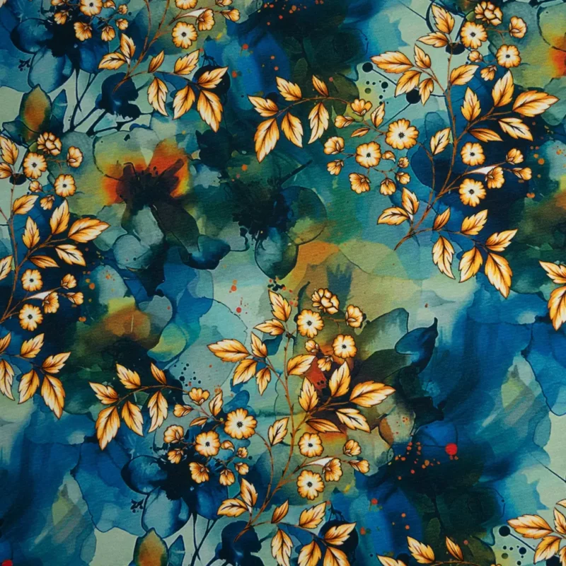SanDaLu Modal Jersey mit Blumen in verschiedenen Blautönen