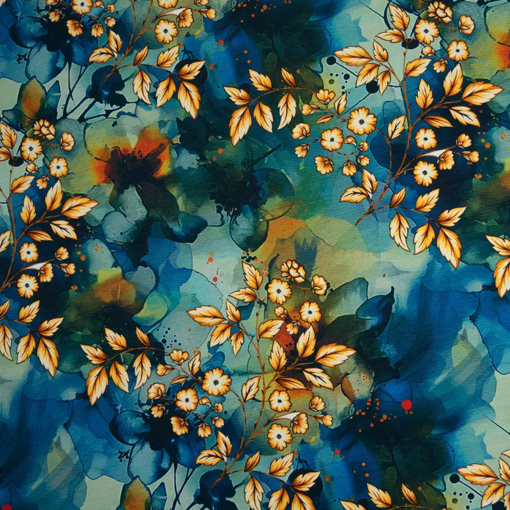 SanDaLu Modal Jersey mit Blumen in verschiedenen Blautönen