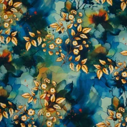 SanDaLu Modal Jersey mit Blumen in verschiedenen Blautönen