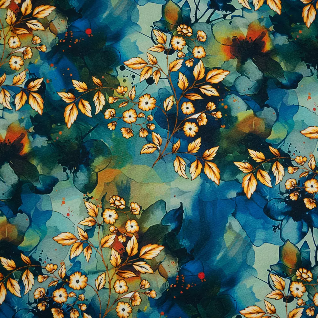 SanDaLu Modal Jersey mit Blumen in verschiedenen Blautönen