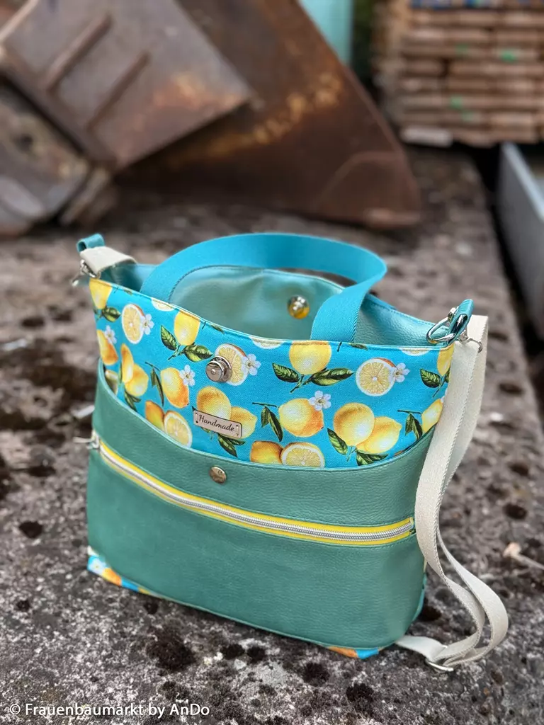 SanDaLu Canvas Zitronen Stoff Matteo Tasche mit Kunstleder Rex