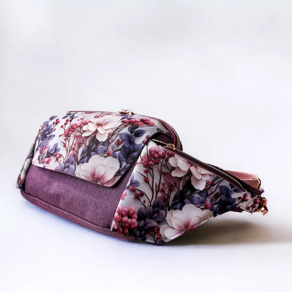 SanDaLu wasserabweisender Blumenstoff rosa violett Bauchtasche