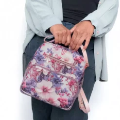 SanDaLu wasserabweisender Blumenstoff rosa violett Rucksack