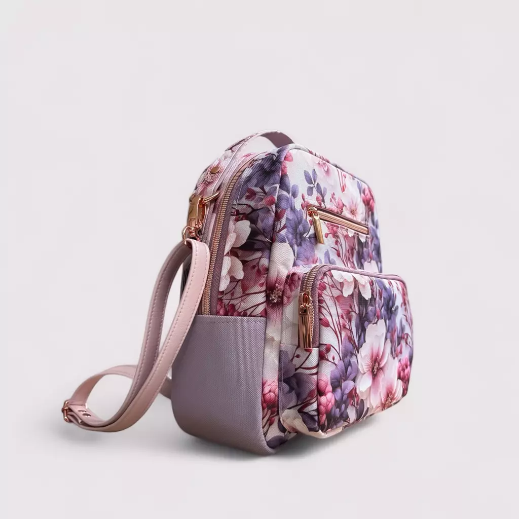 SanDaLu wasserabweisender Blumenstoff rosa violett Rucksack