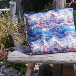 SanDaLu marmorierter Oxfordstoff in blau Outdoorkissen