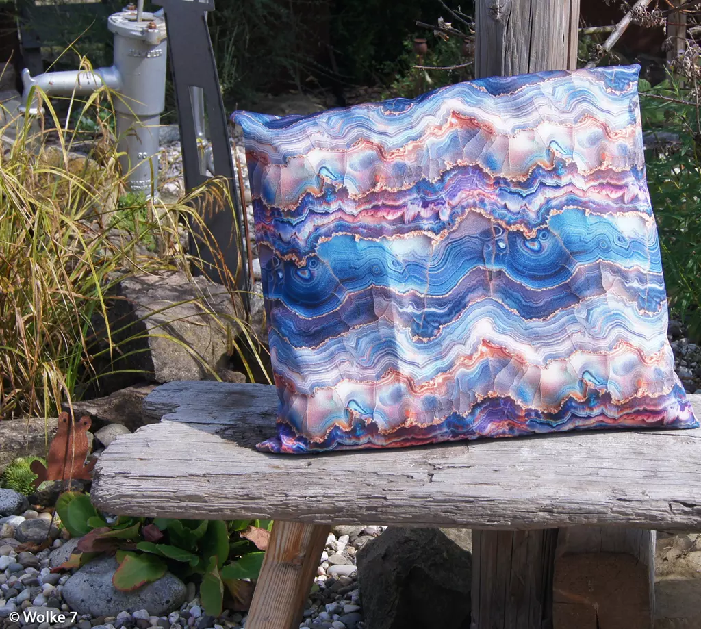 SanDaLu marmorierter Oxfordstoff in blau Outdoorkissen