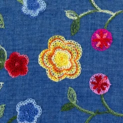 SanDaLu Stoff in Jeansoptik mit Blumenstickerei Detail