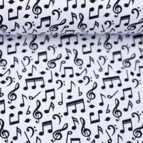 SanDaLu Baumwollwebware mit Musiknoten weiß