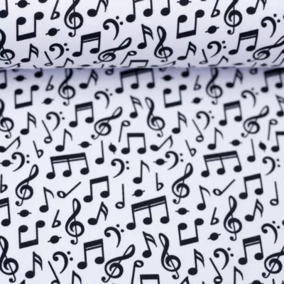 SanDaLu Baumwollwebware mit Musiknoten weiß