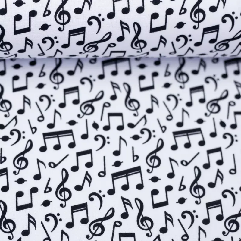SanDaLu Baumwollwebware mit Musiknoten weiß