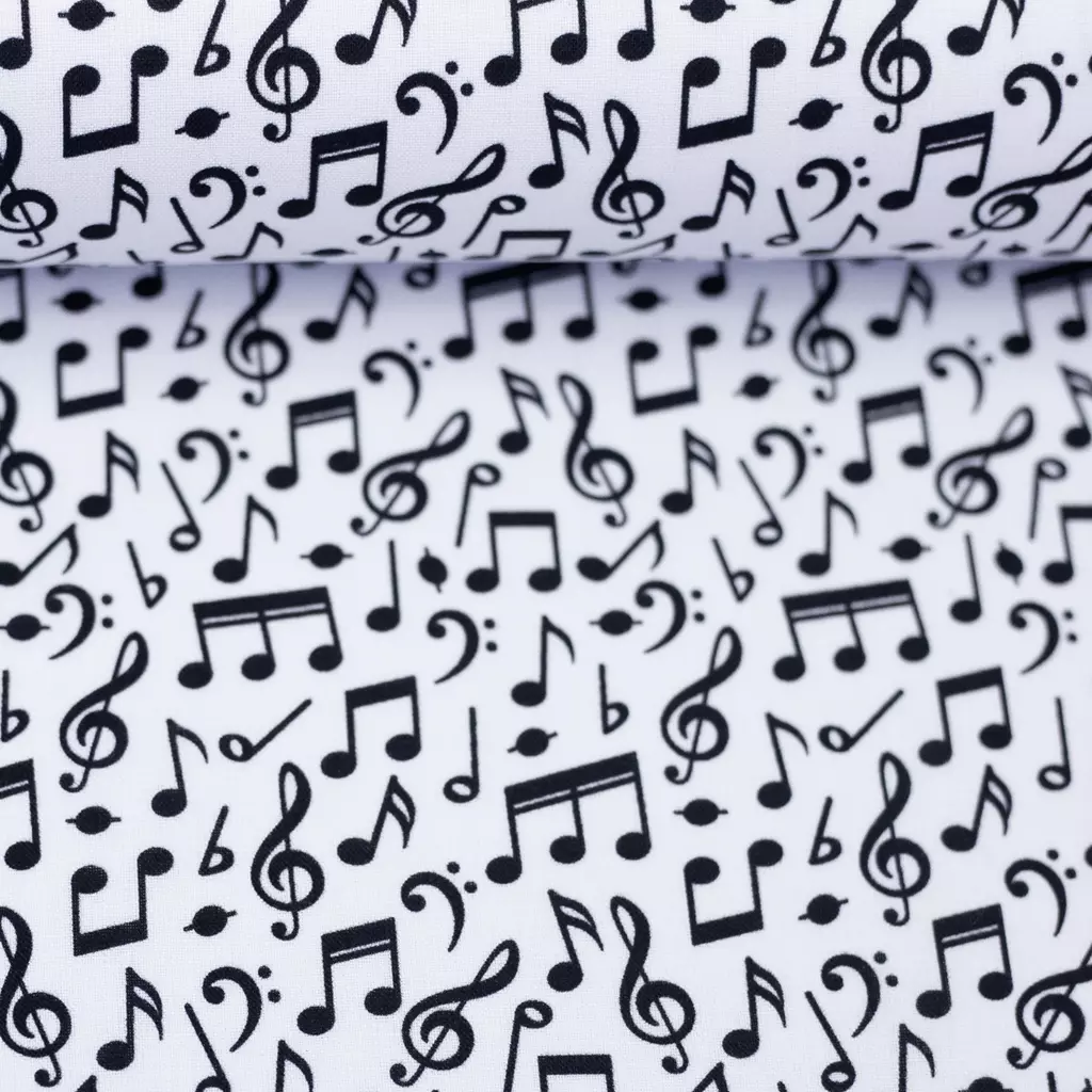 SanDaLu Baumwollwebware mit Musiknoten weiß