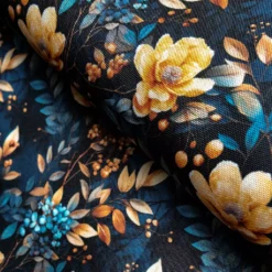 SanDaLu Oxfordstoff mit Blumen in nachtblau Ballen