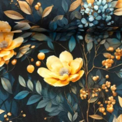 SanDaLu Oxfordstoff mit Blumen in nachtblau Ballen