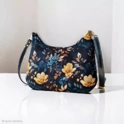 SanDaLu Oxfordstoff mit Blumen in nachtblau Nähbeispiel Tasche